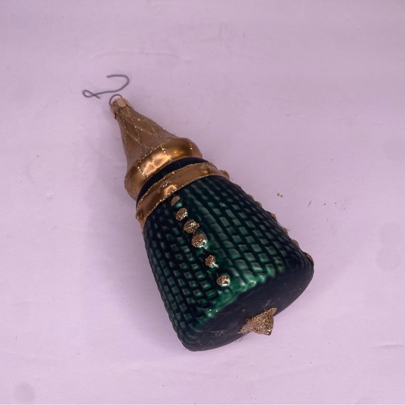 Vintage Czech Republic Hand Blown Glass Ornament Green Gold & Glittery - Picture 5 of 10
